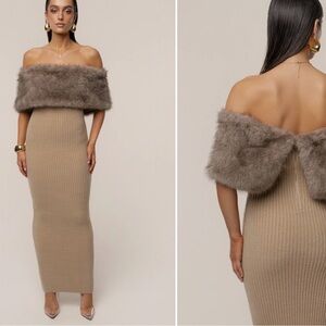 CHOCOLATE ASPEN HOUR FAUX FUR DRESS